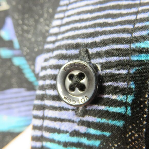 Volcom Hawaiian Shirt Youth 14 XL Black Blue Purple Floral Skate Surf SS - Picture 6 of 11